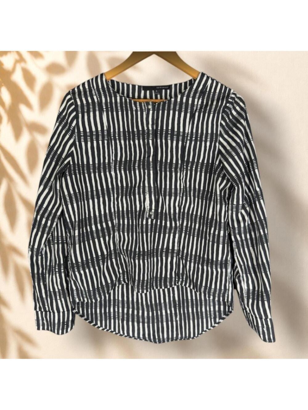 Harve Benard Blouse Women S Small Black Striped Long Sleeve 1/2 Button Casual